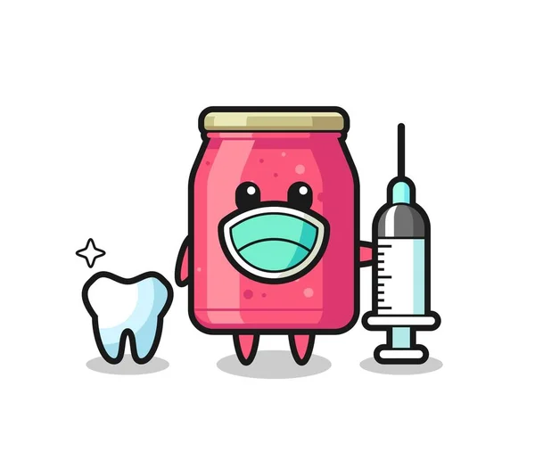 Personaje Mascota Mermelada Fresa Como Dentista Lindo Diseño — Vector de stock