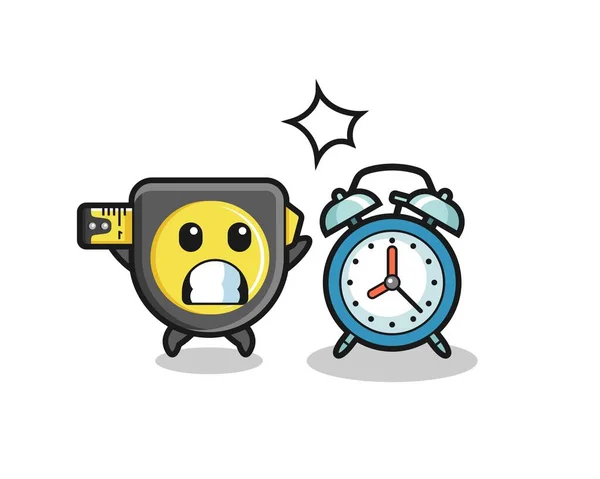 Cartoon Illustration Tape Measure Surprised Giant Alarm Clock Cute Design — Stock Vector
