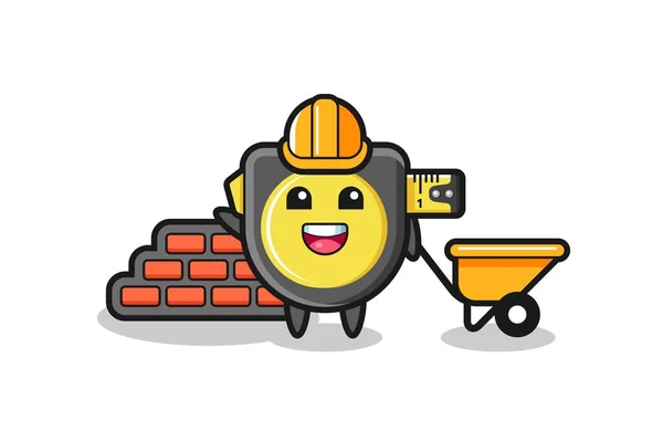 Personaje Dibujos Animados Cinta Métrica Como Constructor Lindo Diseño — Vector de stock