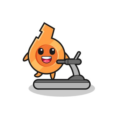 Koşu bandında yürüyen bir çizgi film karakteri, şirin bir tasarım.