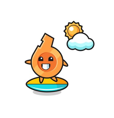 Sahilde sörf yapan bir düdük çizimi, şirin bir tasarım.