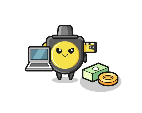 Mascotte Illustratie Van Tape Maatregel Als Een Hacker Schattig Ontwerp — Stockvector