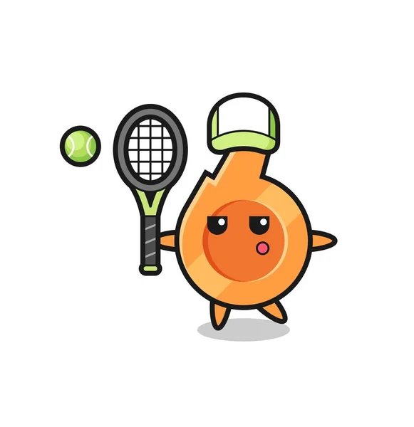 Cartoon Karakter Van Fluitje Als Een Tennisspeler Schattig Ontwerp — Stockvector