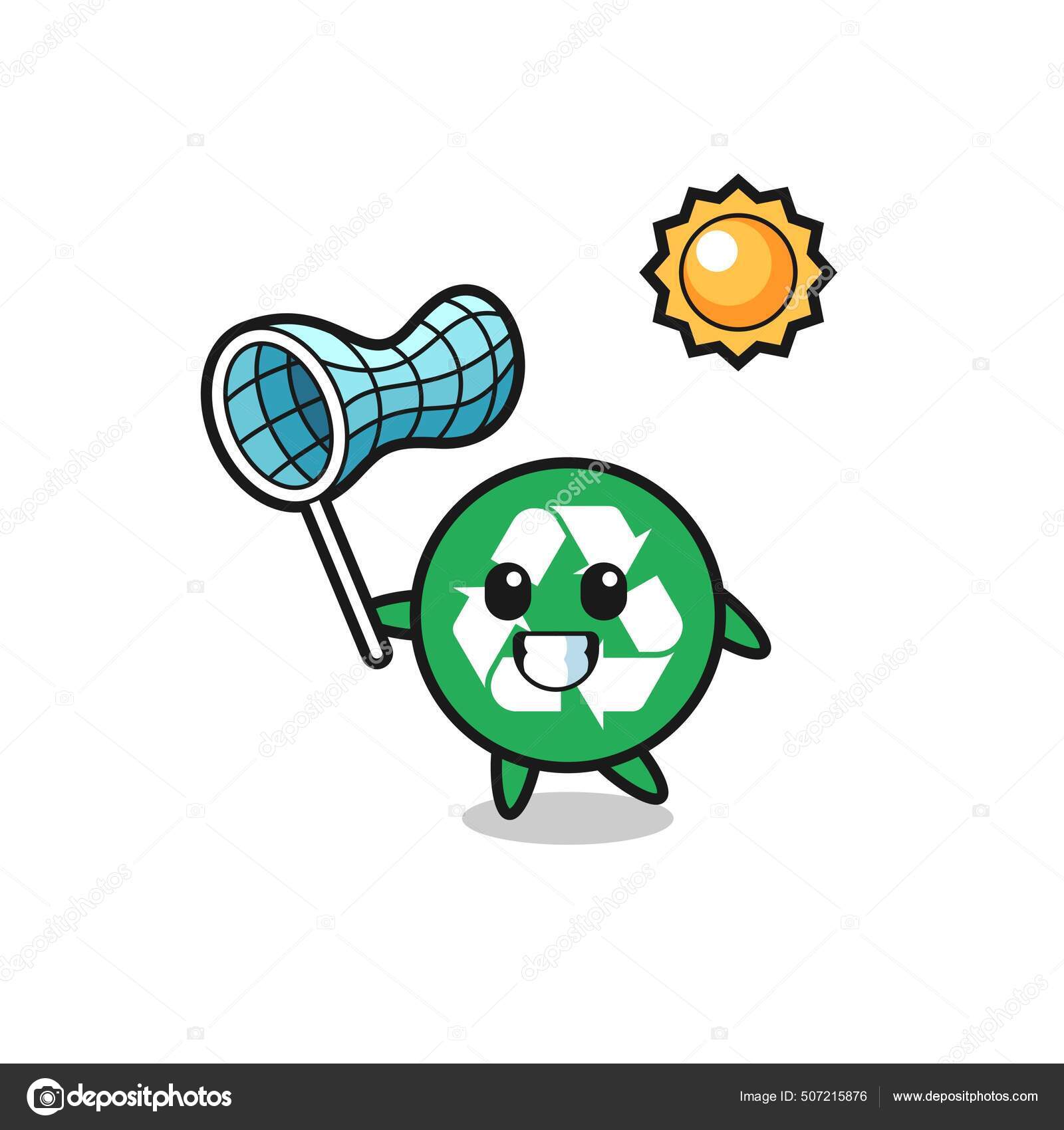 Recycling Mascot Illustration Catching Butterfly Cute Design Stock