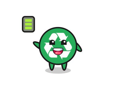 Geri dönüşüm maskot karakteri enerjik bir jest, şirin bir tasarım.