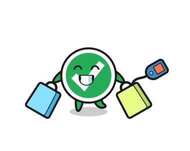 Mark Maskot çizgi filmini kontrol et. Elinde bir alışveriş çantası, şirin bir tasarım.