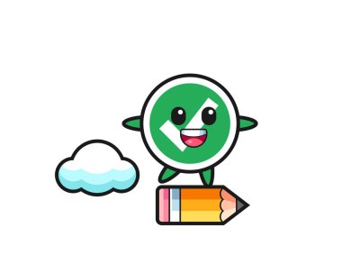 Devasa bir kalemle sevimli bir tasarım üzerinde gezinen Mark Maskotunu işaretle