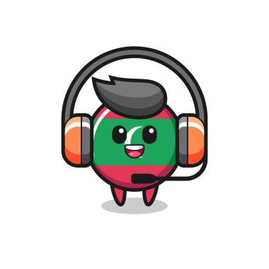 Maldivler 'in karikatür maskotu müşteri hizmetleri olarak bayrak rozeti, şirin tasarım