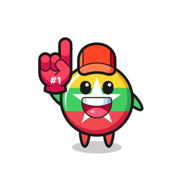 Myanmar Bayrak Rozet Çizimi. Bir numaralı hayran eldiveni, şirin tasarım.