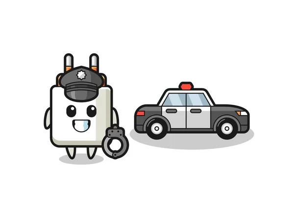Cartoon Mascot Power Adapter Police Cute Design — Stock Vector