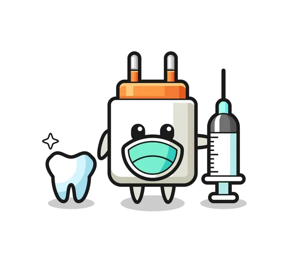 Personaje Mascota Del Adaptador Corriente Como Dentista Diseño Lindo — Vector de stock