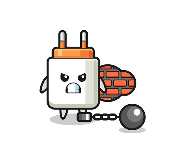 Character Mascot Power Adapter Prisoner Cute Design — Stock Vector