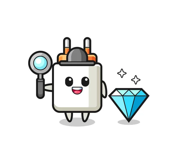 Ilustração Personagem Adaptador Energia Com Diamante Design Bonito — Vetor de Stock