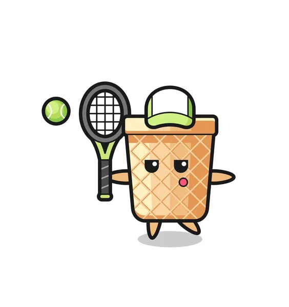 Zeichentrickfigur Waffelkegel Als Tennisspieler Niedliches Design — Stockvektor