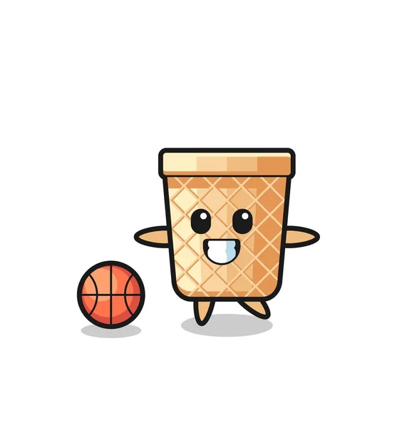 Ilustração Waffle Cone Cartoon Está Jogando Basquete Projeto Bonito —  Vetores de Stock