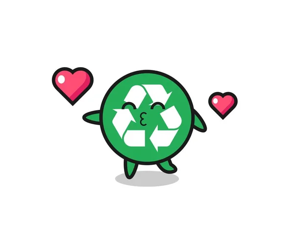 Recycling Charakter Cartoon Mit Kuss Geste Niedliches Design — Stockvektor