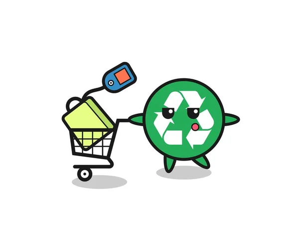 Recycling Illustration Cartoon Mit Einem Warenkorb Niedliches Design — Stockvektor