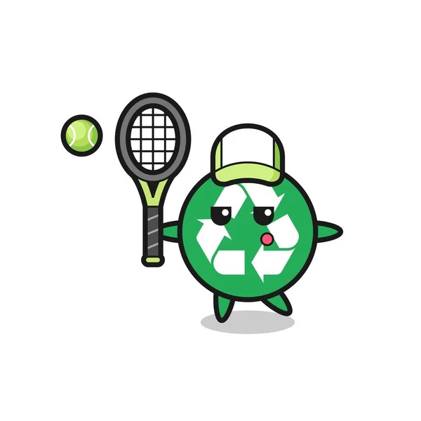 Cartoon Charakter Des Recyclings Als Tennisspieler Niedliches Design — Stockvektor