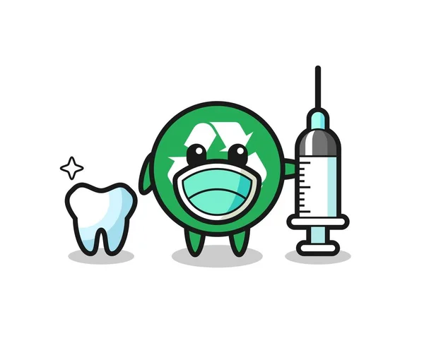 Personaje Mascota Reciclaje Como Dentista Lindo Diseño — Vector de stock