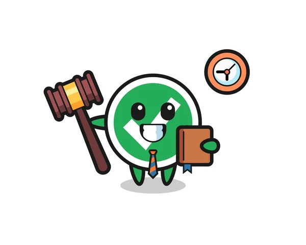 Desenho Animado Mascote Marca Verificação Como Juiz Design Bonito — Vetor de Stock