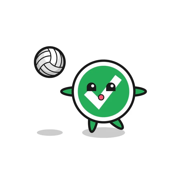 Teckensnittet Kontrollmärket Spelar Volleyboll Söt Design — Stock vektor