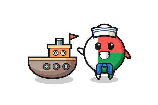 Karakter Mascotte Van Madagascar Vlag Badge Als Zeeman Schattig Ontwerp — Stockvector