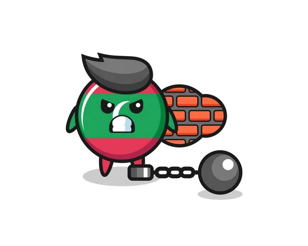 Mascote Personagem Crachá Bandeira Maldivas Como Prisioneiro Design Bonito —  Vetores de Stock