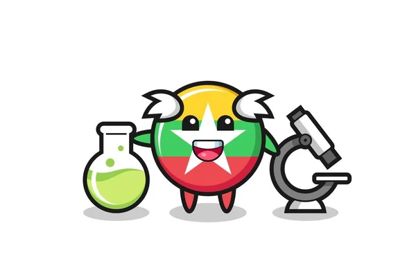 Personagem Mascote Emblema Bandeira Mianmar Como Cientista Design Bonito — Vetor de Stock