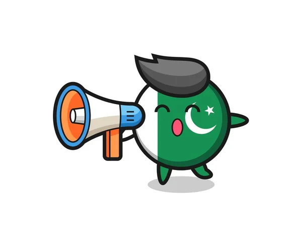 Illustration Caractère Drapeau Pakistan Tenant Mégaphone Design Mignon — Image vectorielle