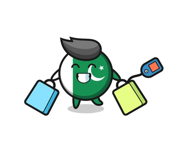 Mascotte Drapeau Pakistan Dessin Animé Tenant Sac Provisions Design Mignon — Image vectorielle