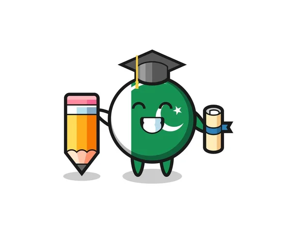 Pakistan Drapeau Illustration Dessin Animé Est Graduation Avec Crayon Géant — Image vectorielle