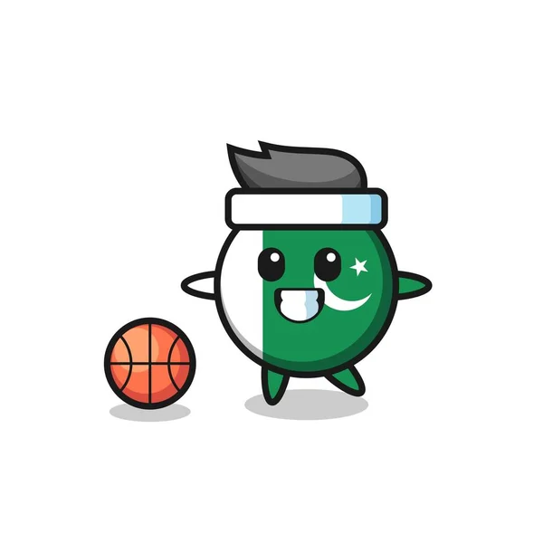 Illustration Dessin Animé Drapeau Pakistan Joue Basket Ball Design Mignon — Image vectorielle