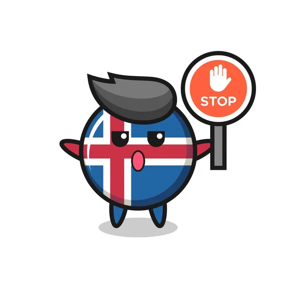 アイスランドの旗キャラクターイラストがストップサインを持っていてかわいいデザイン — ストックベクタ
