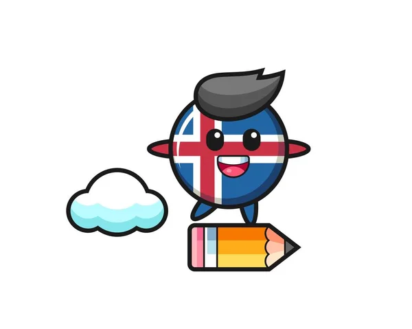 Iceland Flag Mascot Illustration Riding Giant Pencil Cute Design — Stock Vector