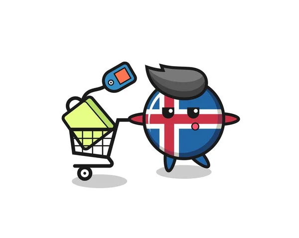 Iceland Bandeira Ilustração Desenho Animado Com Carrinho Compras Design Bonito — Vetor de Stock