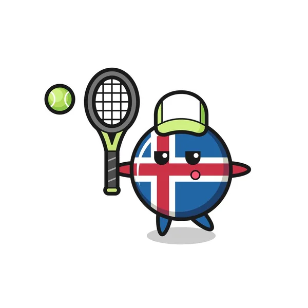 Karikatur Der Isländischen Flagge Als Tennisspieler Niedliches Design — Stockvektor