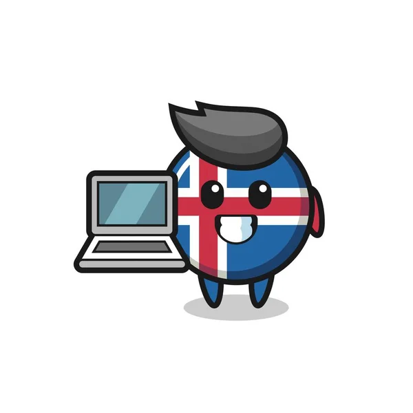 Mascot Illustration Iceland Flag Laptop Pretty Design — стоковий вектор