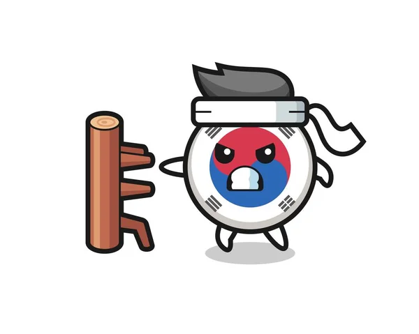 Gambar Kartun Bendera Korea Selatan Sebagai Seorang Pejuang Karate Desain - Stok Vektor