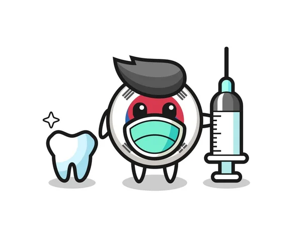 Personaje Mascota Bandera Corea Del Sur Como Dentista Lindo Diseño — Vector de stock