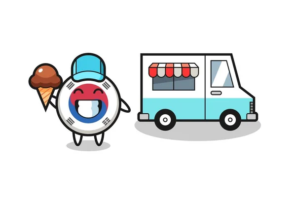 Desenhos Animados Mascote Bandeira Sul Coreana Com Caminhão Sorvete Design — Vetor de Stock
