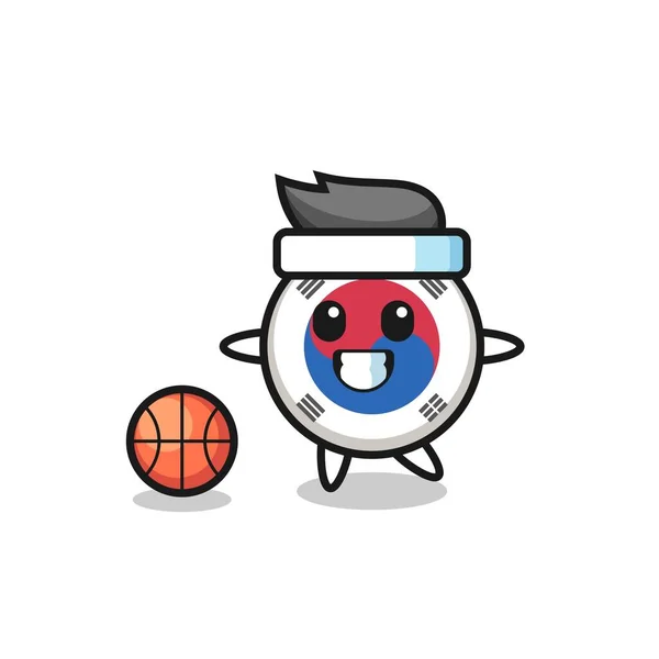 韩国国旗卡通片的例证是打篮球 可爱的设计 — 图库矢量图片