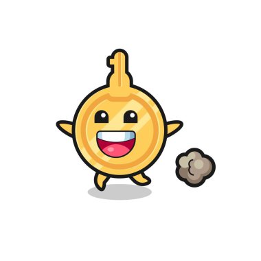 Koşu pozlu mutlu anahtar çizgi filmi, şirin tasarım.