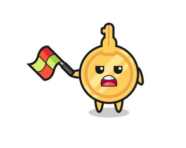 Çizgi film, çizgi film yargıcı olarak bayrağı 45 derecelik açıyla kaldırın, şirin tasarım.