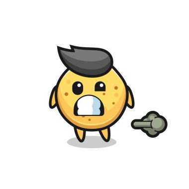 Osuruk yapan patates cipsi karikatürü çizimi, şirin tasarım.