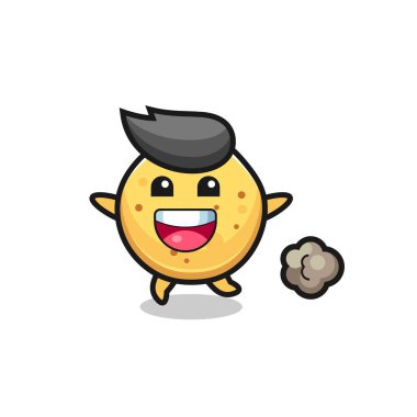 Mutlu patates cipsi çizgi filmi. Koşu pozu, şirin tasarım.