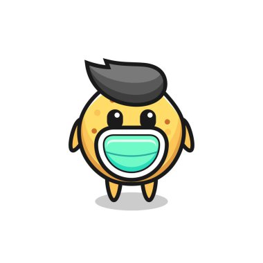 Maske takan sevimli patates cipsi karikatürü, şirin tasarım.