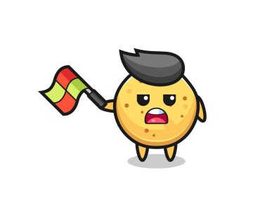 Patates cipsi çizgi filmi çizgi film yargıcı bayrağı 45 derecelik açıyla kaldırıyor, şirin tasarım.