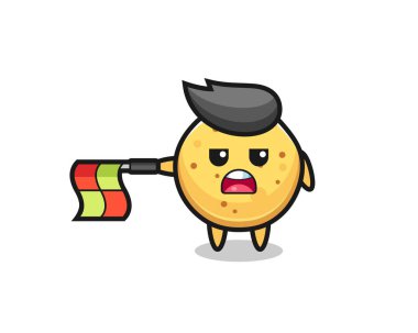 Patates cipsi karakteri çizgi yargıcı bayrağı yatay olarak düz tut, şirin tasarım.