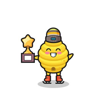 Buz pateni oyuncusu olarak arı kovanı çizgi filmi. Kazanan kupa, şirin tasarım.