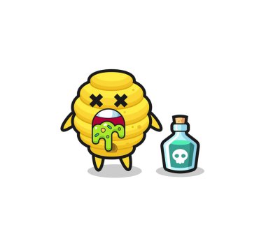 Zehirlenmeden dolayı kusan bir arı kovanı karakteri tasviri, şirin tasarım.